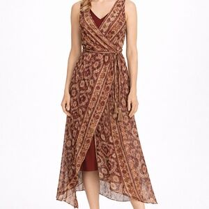 Ralph Lauren Silk Ikat Wrap Dress Layered Handkerchief Hem Size 6